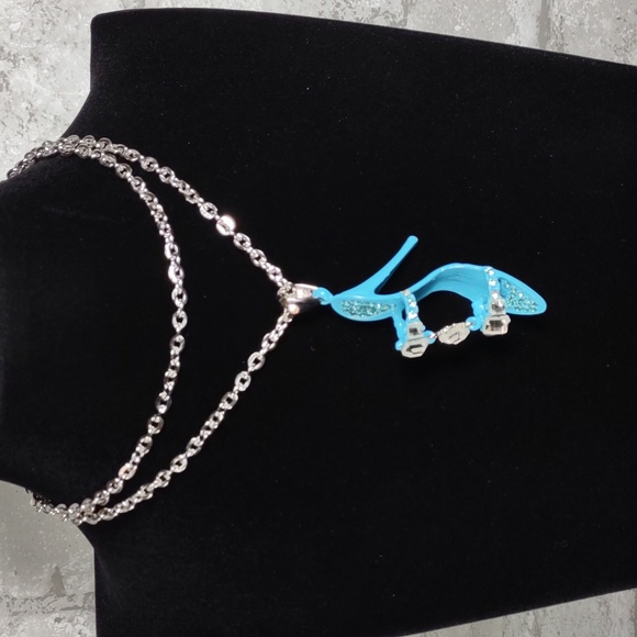 Turquoise Stiletto Mule High Heel Shoe Necklace - Picture 3 of 4